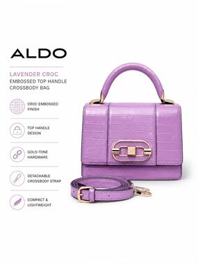 ALDO Lavender Croc Embossed Top Handle Crossbody Bag | New without tags